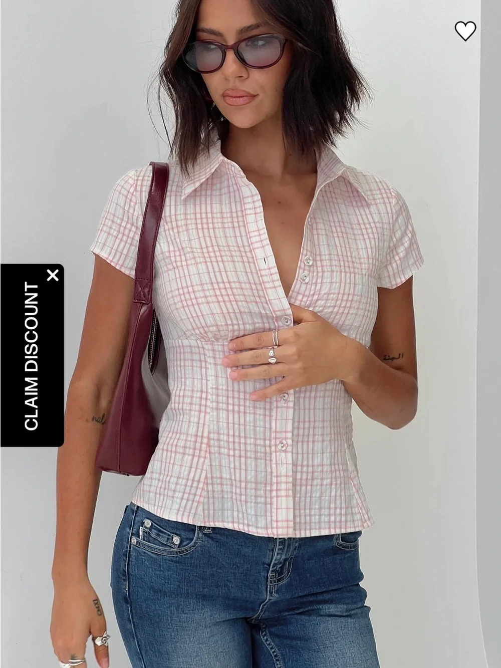 Princess Polly Pink Plaid Short-Sleeve Button Down Top - Picture 1 of 7